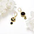 wholesale 925 Sterling Silver Gold Plated Black Onyx Rose & Dragonfly Dangle Earrings-0-4