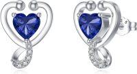 wholesale 925 Sterling Silver 12 Months Birthstone Stethoscope Heart Stud Earrings for Women-Dark Blue