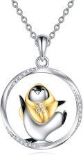 wholesale 925 Sterling Silver Penguin Charm Circle Pendant Necklace with Cubic Zirconia - Cute s for Women-0-0