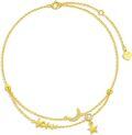 wholesale 14K Gold Star & Moon Charm Ankle Anklet with Tassels - 8+2 Inches-0-0