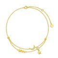wholesale 14k Gold Anklet Cubic Zirconia Star Moon Charm Double Layer Chain-0-0