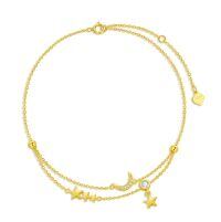 wholesale 14k Gold Anklet Cubic Zirconia Star Moon Charm Double Layer Chain-Style-3