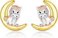 wholesale 925 Sterling Silver Moon & Unicorn Stud Earrings for Girls - Hypoallergenic  Set-Cute Litte Horse with moon