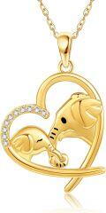 wholesale 14K Gold Elephant Heart Pendant Necklace - Cute Mother & Baby Design Perfect Gift for Her-0-0