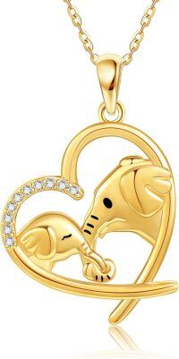 wholesale 14K Gold Elephant Heart Pendant Necklace - Cute Mother & Baby Design Perfect Gift for Her-Elephant Necklace