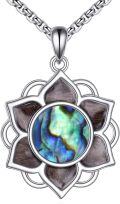 wholesale 925 Sterling Silver Abalone Shell Lotus Flower Wooden Bead Pendant Necklace-0-0