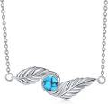 wholesale 925 Sterling Silver Feather Turquoise Pendant Necklace for Women Girls Mothers Day Gift-0-0