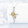 wholesale 925 Sterling Silver Sunstone & Cubic Zirconia Honeybee Sunflower Cross Pendant Necklace Gift for Women-0-2
