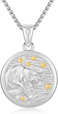 wholesale 925 Sterling Silver Taurus Bull Star Sign Constellation Pendant Necklaces for Women Men Astrology Gifts Jewelry Accessories 36 Chain Length-4-Taurus（B-White Apr.20-May.20)