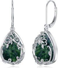 wholesale 925 Sterling Silver Green Moss Agate Teardrop Dangle Earrings with Floral Vine Design for Women Gift-style 6