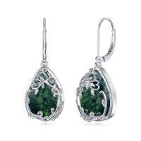 wholesale 925 Sterling Silver Green Moss Agate Teardrop Dangle Earrings with Floral Vine Design for Women Gift-style 6