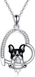 wholesale 925 Sterling Silver Black French Bulldog Pendant Necklace Gifts for Women-0-0