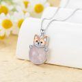 wholesale 925 Sterling Silver Rose Quartz Corgi Dog Pendant Necklace for Women-0-1