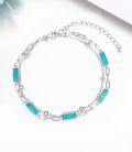wholesale 925 Sterling Silver White Gold Plated Genuine Turquoise Bracelet 6.5-8.5 Adjustable w/Chain & Jewelry Box-0-6