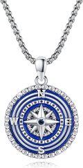 wholesale 925 Sterling Silver Blue Enamel Compass Pendant Necklace  - Mountain Theme Jewelry for Women and Men-0-0