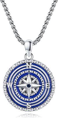 wholesale 925 Sterling Silver Blue Enamel Compass Pendant Necklace  - Mountain Theme Jewelry for Women and Men-B-Blue-Not Urn