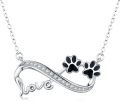 wholesale 925 Sterling Silver Infinity Love with Black Enamel Paw Prints Pendant Necklace for Women Girls  45cm Chain Length-0-0