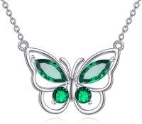 wholesale Sterling Silver Amethyst Butterfly Necklace for Women Crystal Pendant Gift-May Birthstone