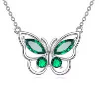 wholesale 925 Sterling Silver Amethyst Butterfly Necklace for Women Crystal Pendant Gift-May Birthstone