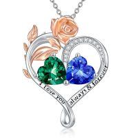 wholesale 925 Sterling Silver Rose Quartz Heart Birthstone Necklace for Women Valentine s Day Gift-05-09-May-Sep Birthstones