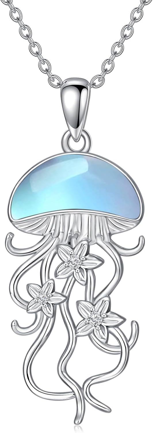 Sterling Silver Larimar Jellyfish Necklace for Women Ocean Jewelry Gift-0-1