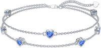 wholesale  Sterling Silver Heart Birthstone Anklet Bracelets for Women -09-Sapphire Bracelet 7\"-9\"