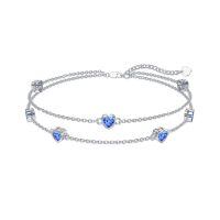 wholesale 925 Sterling Silver Heart Birthstone Anklet Bracelets for Women-09-Sapphire Bracelet 7\"-9\"