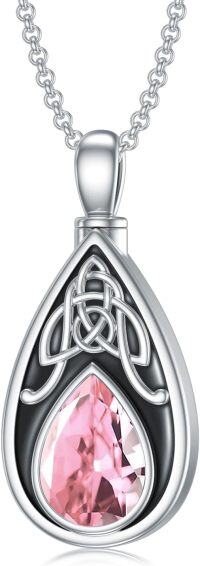 wholesale 925 Sterling Silver Birthstone Celtic Knot Teardrop Urn Necklace for Ashes-10-October