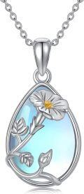 wholesale 925 Sterling Silver Blue Moonstone Birth Flower Teardrop Pendant Necklaces Gifts for Women-0-0