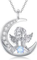 wholesale 925 Sterling Silver Guardian Angel on Crescent Moon Pendant Necklace Gift for Wife/Mom/Birthday/Christmas-0-0