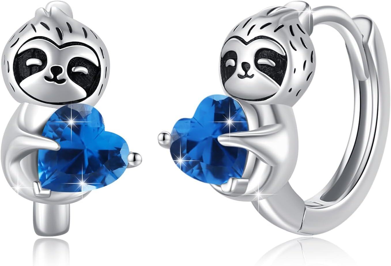 Sterling Silver Hypoallergenic Sloth Hoop Earrings for Women Girls Teens-Dark Blue