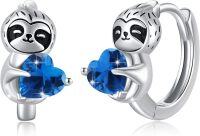 wholesale 925 Sterling Silver Hypoallergenic Blue Crystal Heart Sloth Huggie Hoop Earrings for Women and Teenage Girls-Dark Blue