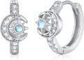 wholesale 925 Sterling Silver Moonstone Compass & Star Huggie Earrings for Women-0-0