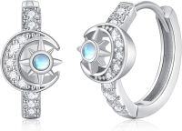 wholesale 925 Sterling Silver Moonstone Compass & Star Huggie Earrings for Women-Earrings-Moon Star