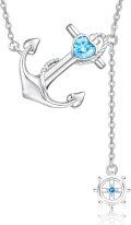wholesale 925 Sterling Silver Anchor Pendant Necklace with Blue Heart and Ship Wheel Charm - Sailor Nautical Jewelry for Women-0-0