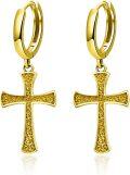 wholesale Gold 925 Sterling Silver Black Gold Plated Cross Huggie Hoop Earrings for Men & Women-0-0