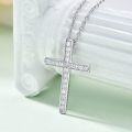 wholesale White Gold Plated 925 Sterling Silver Cubic Zirconia Cross Pendant Necklace for Women Girls  - Length: Adjustable from 46cm to 73cm (18~29)-0-1