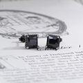 wholesale Black 925 Sterling Silver Black CZ Rope Edge Square Stud Earrings 8mm-0-1