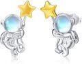 wholesale 925 Sterling Silver Moonstone Astronaut Star Stud Earrings Space Theme s for Women Girls-0-0
