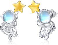 wholesale 925 Sterling Silver Moonstone Astronaut Star Stud Earrings Space Theme s for Women Girls-B1-Astronaut star
