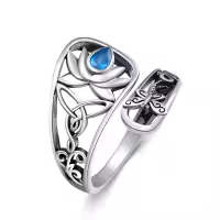 wholesale 925 Sterling Silver Sun Moon Bee Celtic Tree Life Lotus Spoon Adjustable Open Ring Unisex Gift-Lotus-Customized-Lotus-Customized