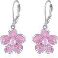 wholesale 925 Sterling Silver Pink Flower Leverback Earrings-0-0