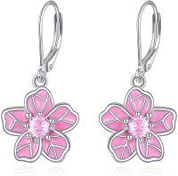 wholesale 925 Sterling Silver Pink Flower Leverback Earrings-Cherry Blossom