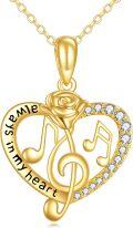 wholesale 14K Gold Heart Rose Musical Notes Pendant Necklace with Cubic Zirconia for Women Girls Mother's Day Gift-0-0