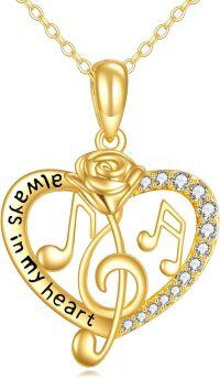 wholesale 14K Gold Heart Rose Musical Notes Pendant Necklace with Cubic Zirconia for Women Girls Mother's Day Gift-07-Heart Music Note Necklace