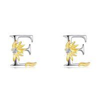 wholesale 925 Sterling Silver Sunflower Initial Alphabet Letter Script Name Stud Earrings for Women-Initial E