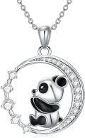 wholesale 925 Sterling Silver 925 Cute Panda Moon CZ Pendant Necklace Gift for Her-0-0