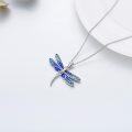 wholesale 925 Sterling Silver Blue Enamel Dragonfly Pendant Necklace with 18+2 Chain for Women-0-2