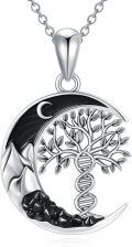 wholesale 925 Sterling Silver Tree of Life DNA Black Crystal Moonstone Crescent Pendant Necklace for Women Wife Girlfriend-0-0