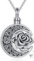 wholesale 925 Sterling Silver Rose Floral Keepsake Urn Locket Necklace with Funnel and Chain for Women's Memorial Jewelry-0-0